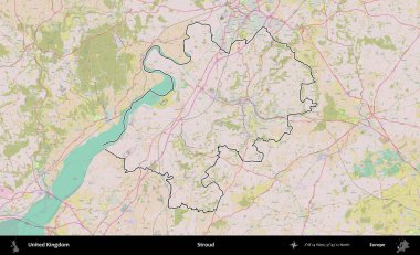 Güçlü. Birleşik Krallık 'ın bir OpenStreetMap Standart biçim haritasında özetlenmiş idari alanı