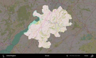 Güçlü. Birleşik Krallık 'ın idari alanı koyu renk bir OpenStreetMap Standart Haritası üzerine vurgulanmış ve özetlenmiştir
