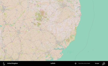 Suffolk. OpenStreetMap Standart biçim haritasında Birleşik Krallık 'ın idari alanı