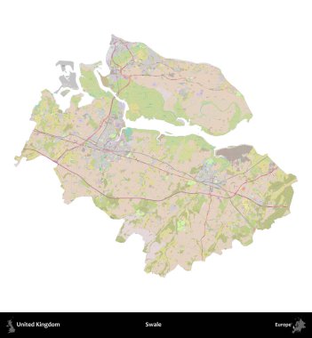 Swale. Birleşik Krallık 'ın idari alanı OpenStreetMap Standart biçim haritasında beyazda izole edildi