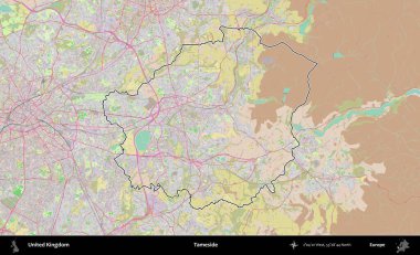 Tameside 'da. Birleşik Krallık 'ın bir OpenStreetMap Standart biçim haritasında özetlenmiş idari alanı