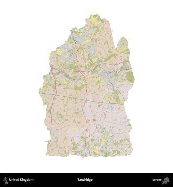 Tandridge. Birleşik Krallık 'ın idari alanı OpenStreetMap Standart biçim haritasında beyazda izole edildi