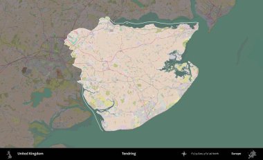 Dallanıp budaklanıyor. Birleşik Krallık 'ın idari alanı koyu renk bir OpenStreetMap Standart Haritası üzerine vurgulanmış ve özetlenmiştir