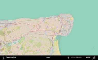 Thanet. OpenStreetMap Standart biçim haritasında Birleşik Krallık 'ın idari alanı