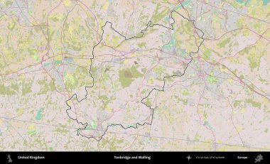Tonbridge ve Malling. Birleşik Krallık 'ın bir OpenStreetMap Standart biçim haritasında özetlenmiş idari alanı