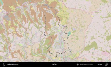 Torfaen. Birleşik Krallık 'ın bir OpenStreetMap Standart biçim haritasında özetlenmiş idari alanı