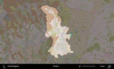 Torfaen. Birleşik Krallık 'ın idari alanı koyu renk bir OpenStreetMap Standart Haritası üzerine vurgulanmış ve özetlenmiştir