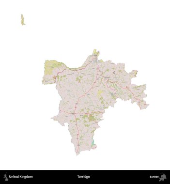 Torridge. Birleşik Krallık 'ın idari alanı OpenStreetMap Standart biçim haritasında beyazda izole edildi