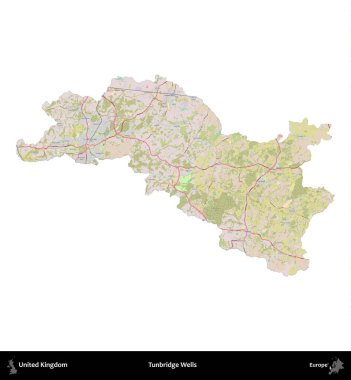 Tunbridge Wells 'de. Birleşik Krallık 'ın idari alanı OpenStreetMap Standart biçim haritasında beyazda izole edildi