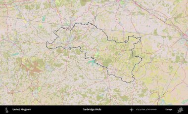 Tunbridge Wells 'de. Birleşik Krallık 'ın bir OpenStreetMap Standart biçim haritasında özetlenmiş idari alanı