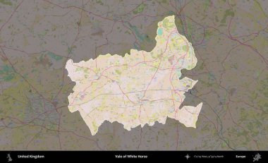 Beyaz At Vadisi. Birleşik Krallık 'ın idari alanı koyu renk bir OpenStreetMap Standart Haritası üzerine vurgulanmış ve özetlenmiştir