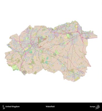 Wakefield 'da. Birleşik Krallık 'ın idari alanı OpenStreetMap Standart biçim haritasında beyazda izole edildi