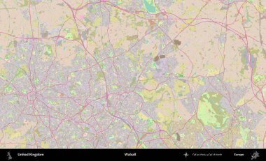 Walsall. OpenStreetMap Standart biçim haritasında Birleşik Krallık 'ın idari alanı