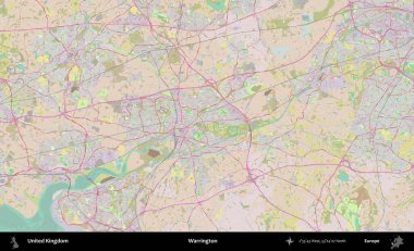 Warrington. OpenStreetMap Standart biçim haritasında Birleşik Krallık 'ın idari alanı