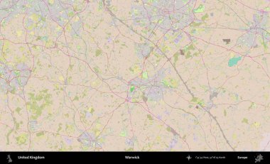 Warwick. OpenStreetMap Standart biçim haritasında Birleşik Krallık 'ın idari alanı