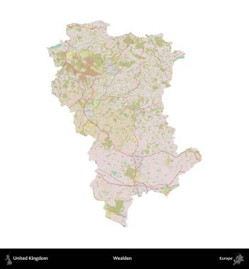 Varlıklı. Birleşik Krallık 'ın idari alanı OpenStreetMap Standart biçim haritasında beyazda izole edildi