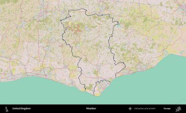 Varlıklı. Birleşik Krallık 'ın bir OpenStreetMap Standart biçim haritasında özetlenmiş idari alanı