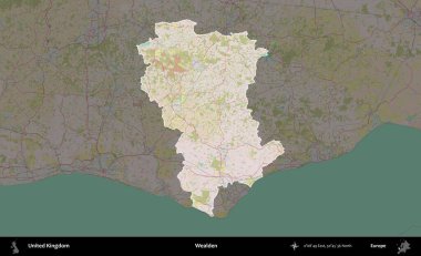 Varlıklı. Birleşik Krallık 'ın idari alanı koyu renk bir OpenStreetMap Standart Haritası üzerine vurgulanmış ve özetlenmiştir