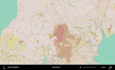Batı Devon. OpenStreetMap Standart biçim haritasında Birleşik Krallık 'ın idari alanı