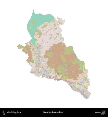 Batı Dunbartonshire. Birleşik Krallık 'ın idari alanı OpenStreetMap Standart biçim haritasında beyazda izole edildi