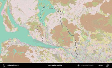 Batı Dunbartonshire. Birleşik Krallık 'ın bir OpenStreetMap Standart biçim haritasında özetlenmiş idari alanı