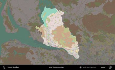 Batı Dunbartonshire. Birleşik Krallık 'ın idari alanı koyu renk bir OpenStreetMap Standart Haritası üzerine vurgulanmış ve özetlenmiştir