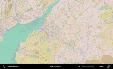 İngiltere 'nin batısında. OpenStreetMap Standart biçim haritasında Birleşik Krallık 'ın idari alanı