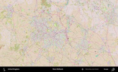 Batı Midlands. OpenStreetMap Standart biçim haritasında Birleşik Krallık 'ın idari alanı