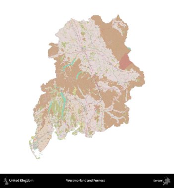 Westmorland ve Furness. Birleşik Krallık 'ın idari alanı OpenStreetMap Standart biçim haritasında beyazda izole edildi