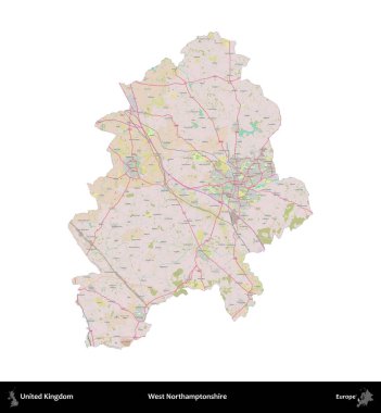 Batı Northamptonshire. Birleşik Krallık 'ın idari alanı OpenStreetMap Standart biçim haritasında beyazda izole edildi