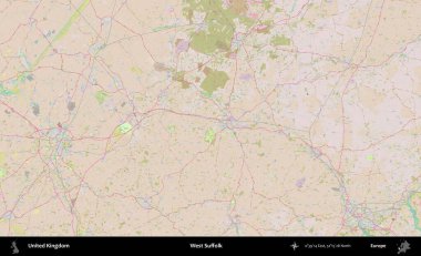 Batı Suffolk. OpenStreetMap Standart biçim haritasında Birleşik Krallık 'ın idari alanı
