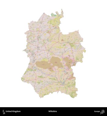 Wiltshire 'da. Birleşik Krallık 'ın idari alanı OpenStreetMap Standart biçim haritasında beyazda izole edildi
