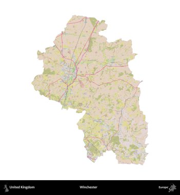 Winchester 'da. Birleşik Krallık 'ın idari alanı OpenStreetMap Standart biçim haritasında beyazda izole edildi