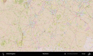Wychavon. OpenStreetMap Standart biçim haritasında Birleşik Krallık 'ın idari alanı