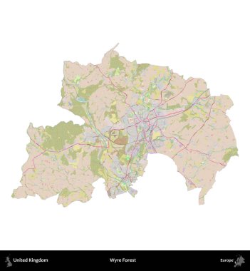 Wyre Ormanı. Birleşik Krallık 'ın idari alanı OpenStreetMap Standart biçim haritasında beyazda izole edildi