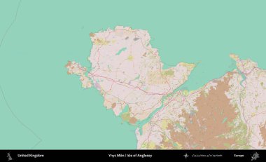 Anglesey 'li Ynys Mon Adası. OpenStreetMap Standart biçim haritasında Birleşik Krallık 'ın idari alanı