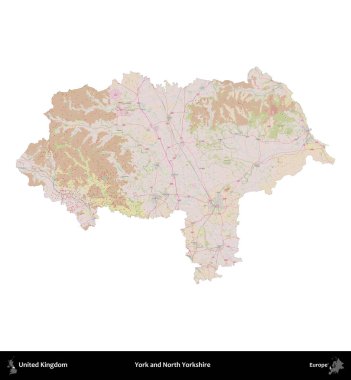 York ve Kuzey Yorkshire. Birleşik Krallık 'ın idari alanı OpenStreetMap Standart biçim haritasında beyazda izole edildi