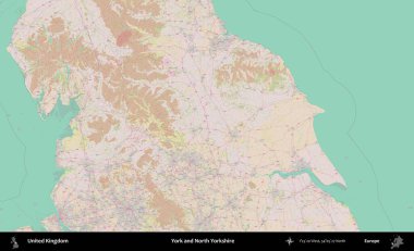 York ve Kuzey Yorkshire. OpenStreetMap Standart biçim haritasında Birleşik Krallık 'ın idari alanı