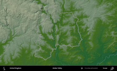 Amber Vadisi Renkli bir yükseklik haritasında Birleşik Krallık 'ın özetlenmiş yönetim alanı
