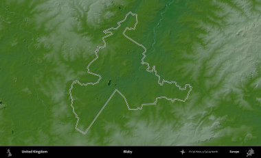 Blaby. Renkli bir yükseklik haritasında Birleşik Krallık 'ın özetlenmiş yönetim alanı