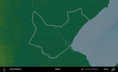 - Boston. Renkli bir yükseklik haritasında Birleşik Krallık 'ın özetlenmiş yönetim alanı