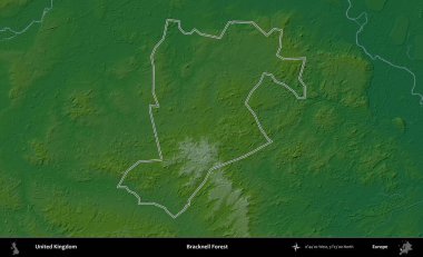 Bracknell Ormanı. Renkli bir yükseklik haritasında Birleşik Krallık 'ın özetlenmiş yönetim alanı