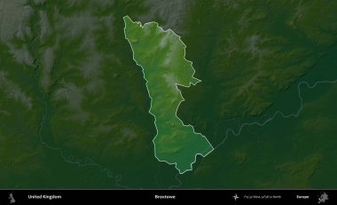 Broxtowe. Birleşik Krallık 'ın idari alanı koyu renkli bir yükseklik haritasına vurgulanmış ve özetlenmiştir