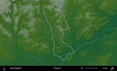 Broxtowe. Renkli bir yükseklik haritasında Birleşik Krallık 'ın özetlenmiş yönetim alanı