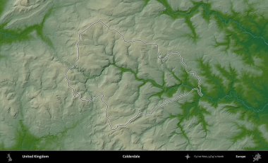 Calderdale 'de. Renkli bir yükseklik haritasında Birleşik Krallık 'ın özetlenmiş yönetim alanı
