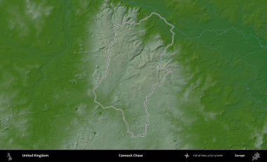 Cannock Chase. Renkli bir yükseklik haritasında Birleşik Krallık 'ın özetlenmiş yönetim alanı
