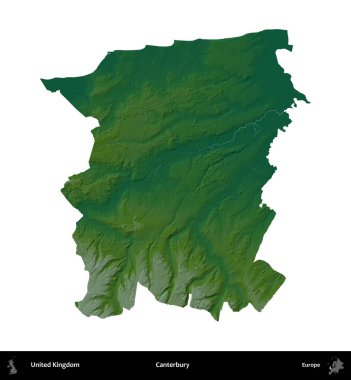 Canterbury 'de. Birleşik Krallık 'ın idari alanı renkli bir yükseklik haritasında beyaz üzerine izole edilmiş