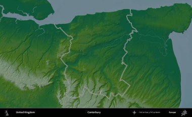 Canterbury 'de. Renkli bir yükseklik haritasında Birleşik Krallık 'ın özetlenmiş yönetim alanı