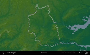 Chelmsford 'da. Renkli bir yükseklik haritasında Birleşik Krallık 'ın özetlenmiş yönetim alanı
