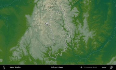 Derbyshire Dales. Renkli bir yükseklik haritasında Birleşik Krallık 'ın özetlenmiş yönetim alanı